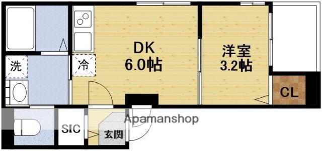 ルミエールシャルム江坂(1DK/2階)の間取り写真