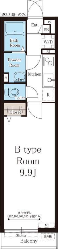 リブリ・曽根ハイム(1K/2階)の間取り写真