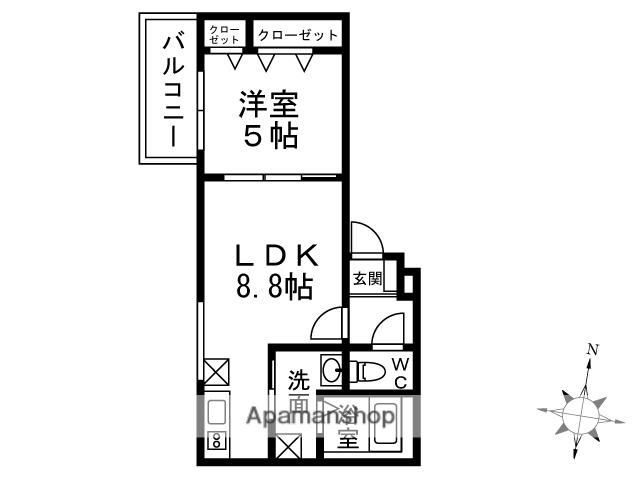 ESPACIO(1LDK/3階)の間取り写真