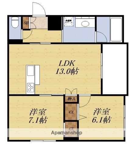 FORTUNA江坂(2LDK/2階)の間取り写真