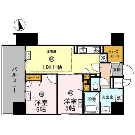 IBC RESIDENCE ウエスト(2LDK/14階)の間取り写真