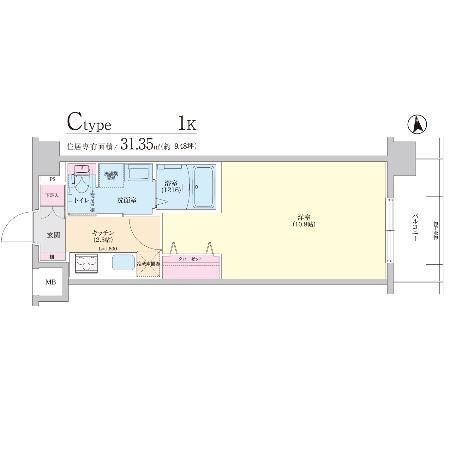 REーBE東三国(1K/10階)の間取り写真