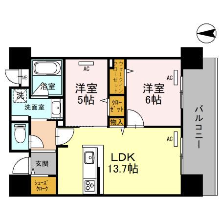 CREST COURT DOSHIN(2LDK/11階)の間取り写真
