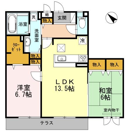 サンスクエア千里万博 B棟(2LDK/1階)の間取り写真