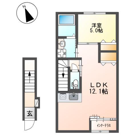 吹田市清和園町アパート(1LDK/2階)の間取り写真