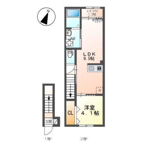 豊中市螢池中町アパート(1LDK/2階)の間取り写真