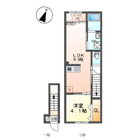 豊中市螢池中町アパート(1LDK/2階)の間取り写真