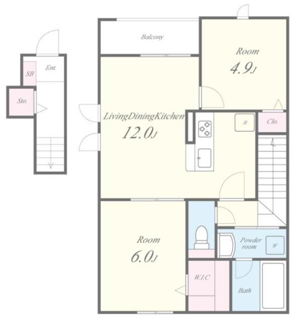 グラッドネス江坂(2LDK/2階)の間取り写真