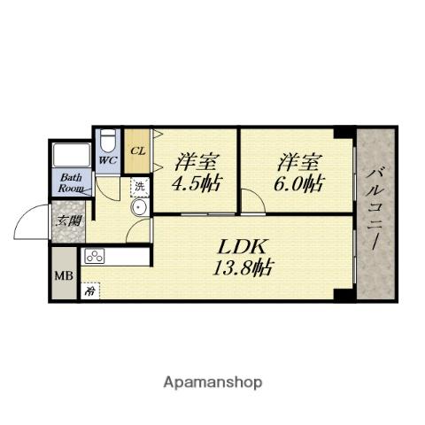 第8柴田ビル(2LDK/6階)の間取り写真
