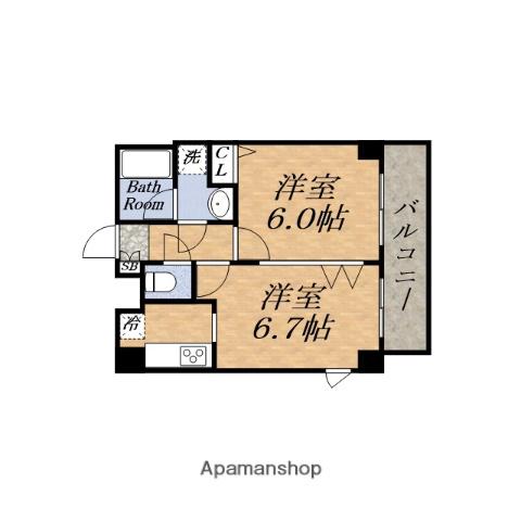 デ・リード弁天町港通(2K/10階)の間取り写真