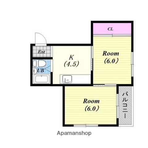 夕凪ハイツ(2DK/2階)の間取り写真