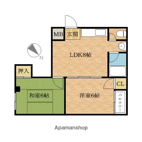 ボンジュール磯路(2DK/5階)の間取り写真
