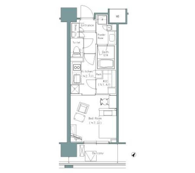 パークアクシス うつぼ公園(1K/10階)の間取り写真