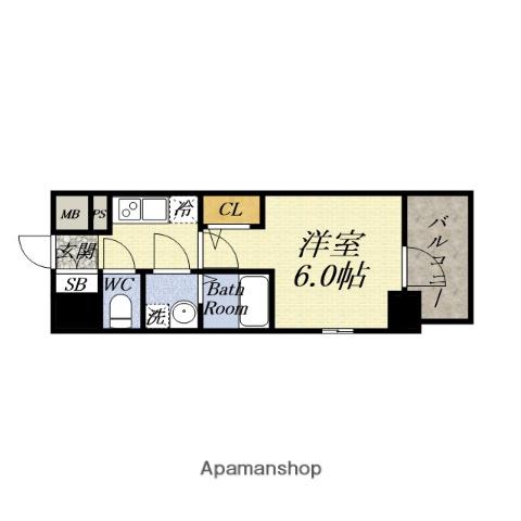 エスリード弁天町桜通レジデンス(1K/8階)の間取り写真