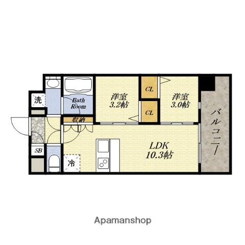 スプランディッド弁天町ウエスト(2LDK/8階)の間取り写真