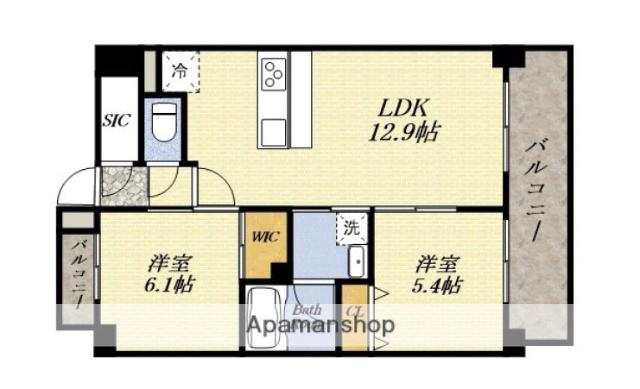 南市岡3丁目物件(2LDK/5階)の間取り写真