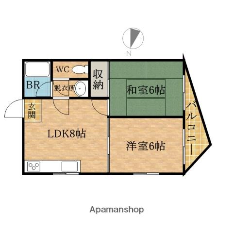 ハイネス磯路(2LDK/6階)の間取り写真