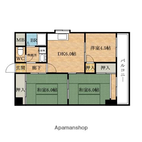 南市岡港友マンション(3DK/3階)の間取り写真