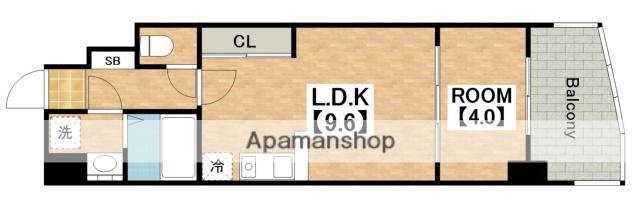 セレッソコート上本町イースト(1LDK/3階)の間取り写真
