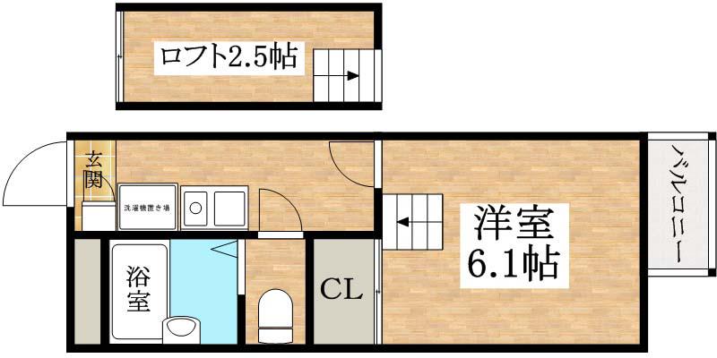 レオパレスゴールドイースト2(1K/2階)の間取り写真
