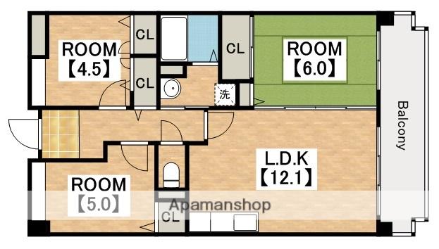 クレセール阿倍野(3LDK/5階)の間取り写真