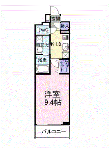 ユーヴェS(1K/4階)の間取り写真