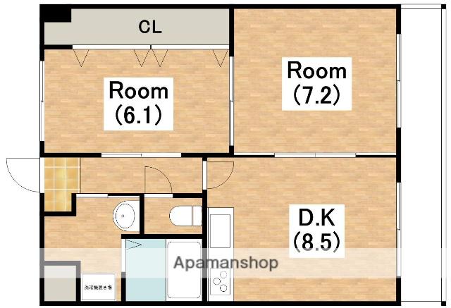 マンスフィールド桃谷(2DK/4階)の間取り写真