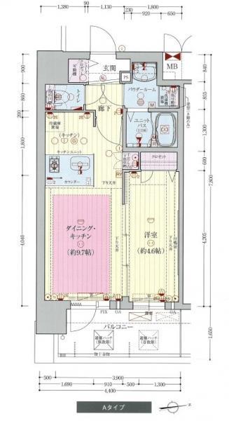 プレサンス四天王寺前夕陽ケ丘(1DK/4階)の間取り写真