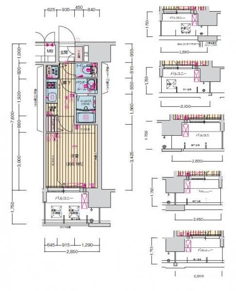 プレサンス京町堀ノース(1K/9階)の間取り写真
