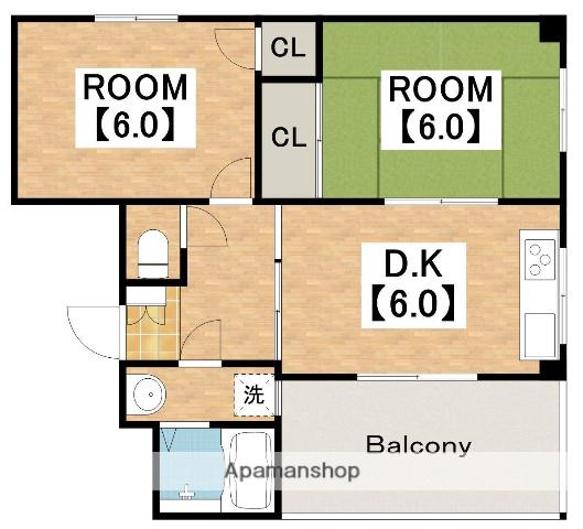 エスポワール(2DK/2階)の間取り写真