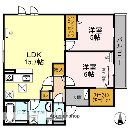 コンフォルト苅田(2LDK/2階)の間取り写真