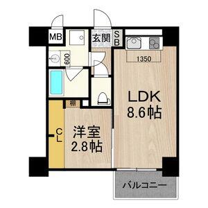 フロンティアタワー九条I(1LDK/10階)の間取り写真