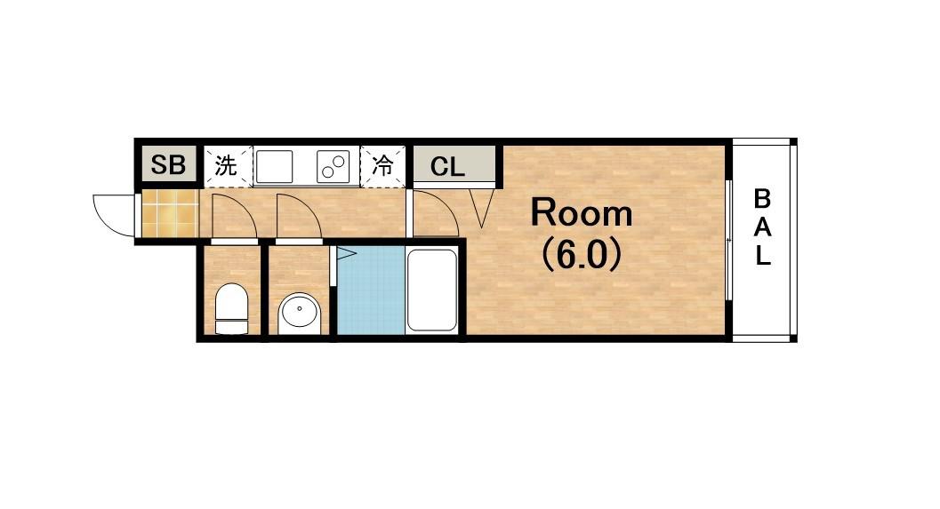 プレサンス四天王寺前夕陽ヶ丘 凛宮(1K/6階)の間取り写真