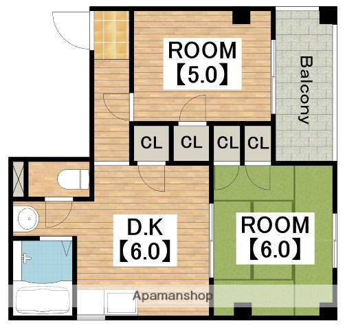 パールハイム針中野(2DK/4階)の間取り写真