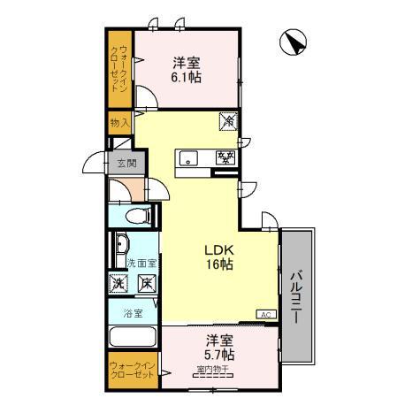ベァーフルート長曽根(2LDK/1階)の間取り写真