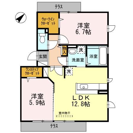 コラッジオなかもずⅡ(2LDK/1階)の間取り写真