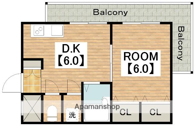 コーポイン美章園&河堀口(1DK/4階)の間取り写真