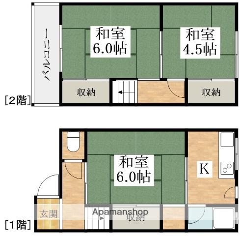 近鉄南大阪線 河内天美駅 徒歩13分 2階建 築56年(3K)の間取り写真