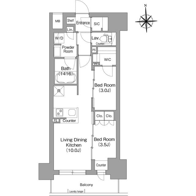 コンフォリア・リヴ博労町一丁目Q(2LDK/8階)の間取り写真