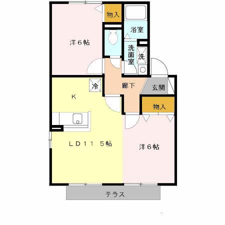 セジュール清和A棟(2LDK/1階)の間取り写真