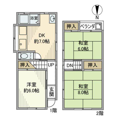 大阪メトロ中央線 深江橋駅 徒歩7分 2階建 築50年(3DK)の間取り写真