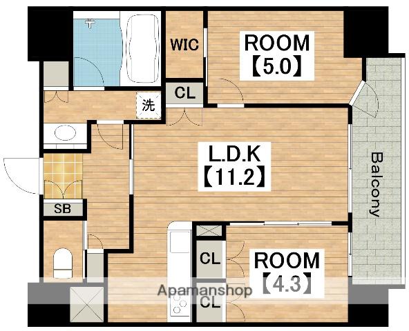 STANDZ四天王寺前夕陽丘(2LDK/15階)の間取り写真