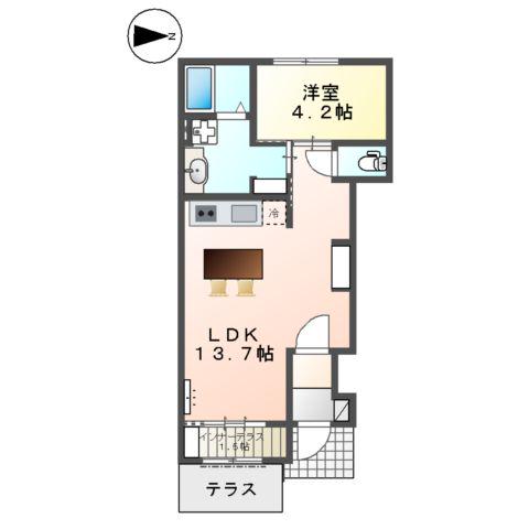 大阪府松原市丹南アパート(1LDK/1階)の間取り写真