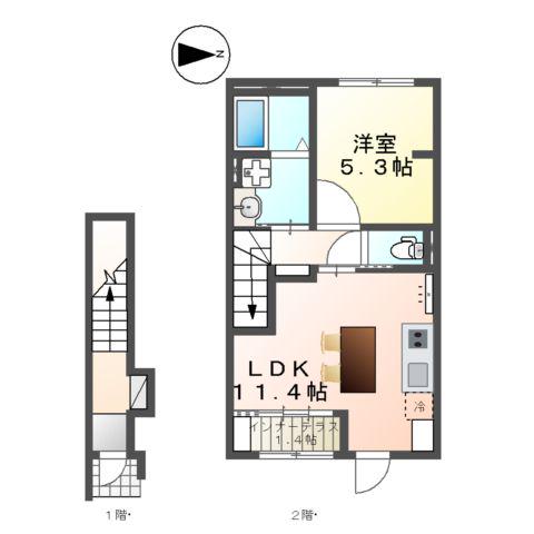 大阪府松原市丹南アパート(1LDK/2階)の間取り写真