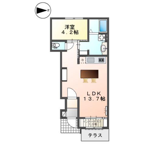 大阪府松原市丹南アパート(1LDK/1階)の間取り写真