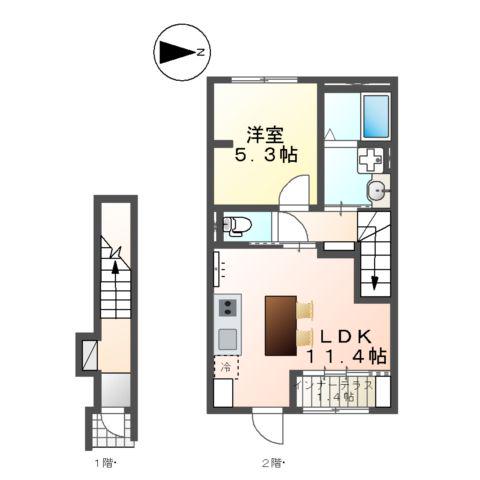 大阪府松原市丹南アパート(1LDK/2階)の間取り写真