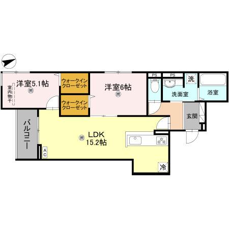 シャルム三国丘(2LDK/3階)の間取り写真