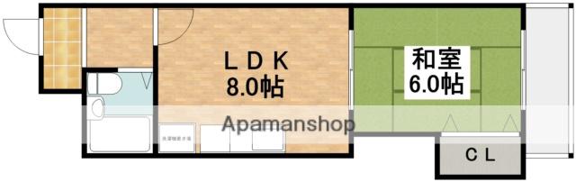 ハイツ大道(1LDK/4階)の間取り写真