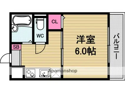 NS法円坂(1DK/3階)の間取り写真