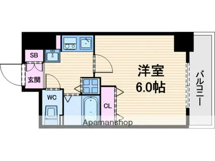 リンクパラッツオ上本町(1K/5階)の間取り写真